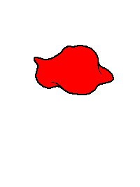 An amorphous red monster transforms into a sharp, toothy mouth and bites the air.