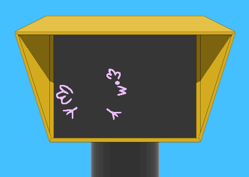 Simplistic bird features have been drawn on the face of an unlit traffic walk sign. A green symbol of a person walking fades into view, then fades out. A forbidding, orange-red 'stop' hand fades into view beneath the bird features, making the hand resemble a grade-school drawing of a turkey.